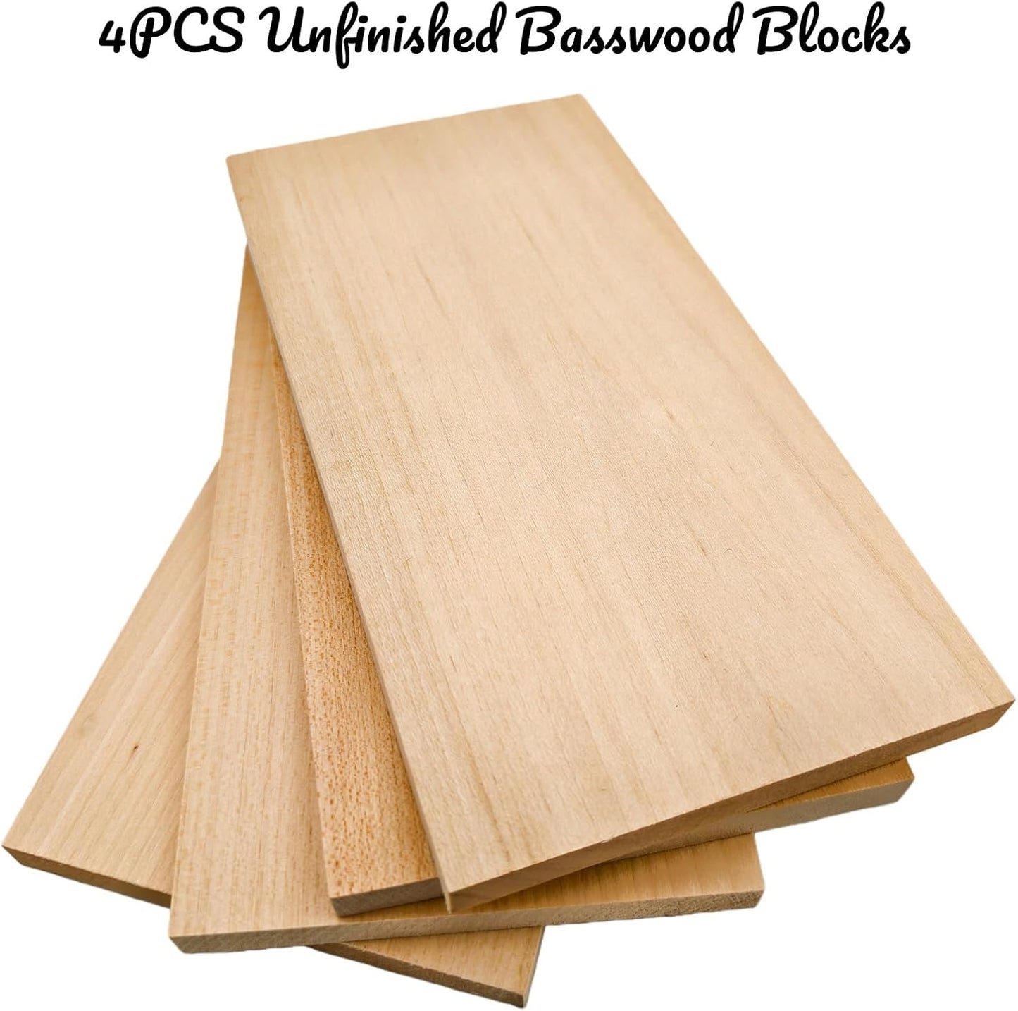2PCS Unfinished Basswood Blocks for Crafts, Wood Craft Panels for Art, Engraving, Painting, DIY Projects, Chip Carving, Fretwork (7.87 x 3.93 x 0.78 in)
