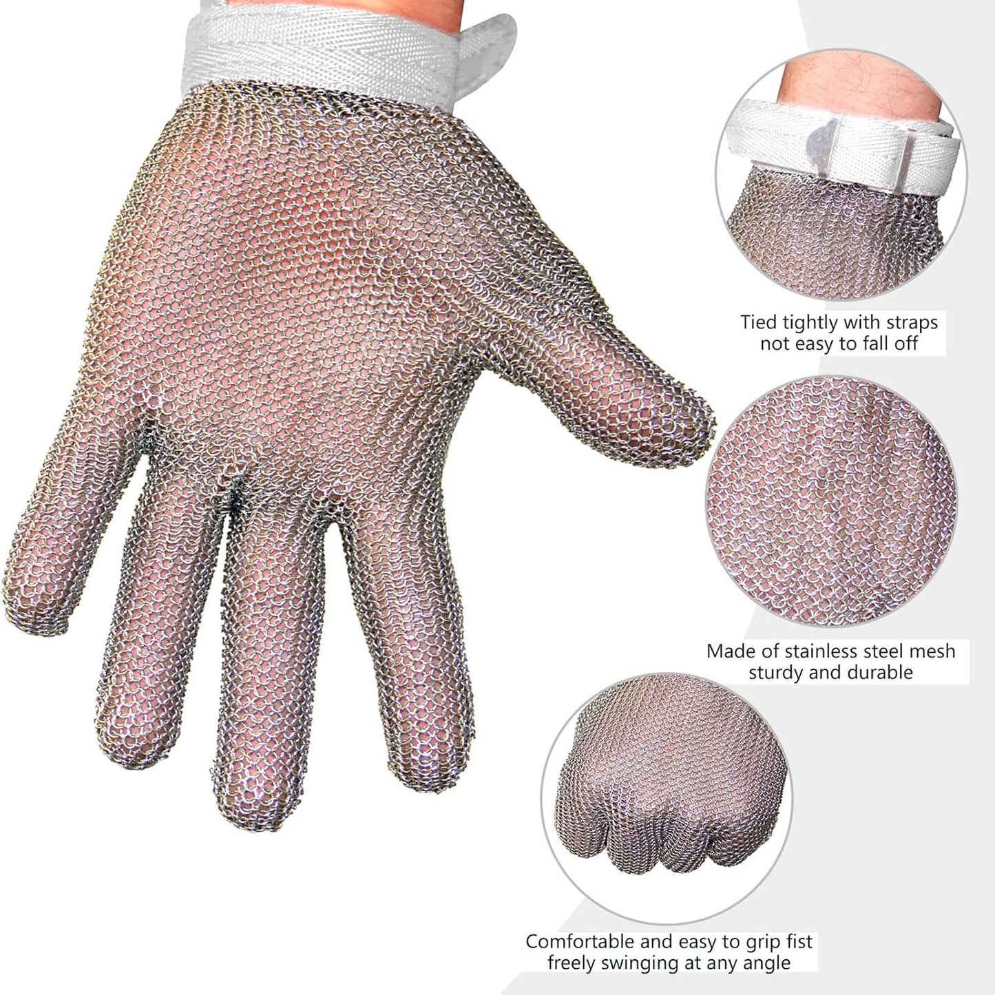 A9 Chainmail Glove, Cut Resistant Stainless Steel Butcher Glove for Cutting Meat & Fish Filleting