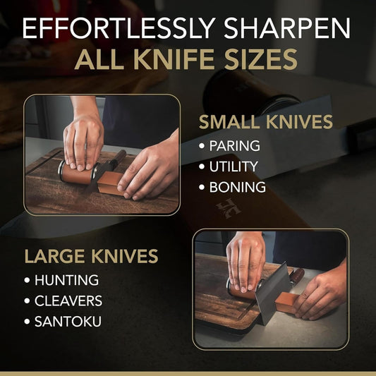 High Carbon Stainless Steel Rolling Knife Sharpener with 400, 1000 & 3000 Replacement Discs - Blunt Knife Sharpening Kit with 15 and 20 Degree Sharpening for Kitchen & Chef's Knives
