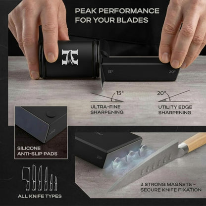 High Carbon Stainless Steel Rolling Knife Sharpener with 400, 1000 & 3000 Replacement Discs - Blunt Knife Sharpening Kit with 15 and 20 Degree Sharpening for Kitchen & Chef's Knives