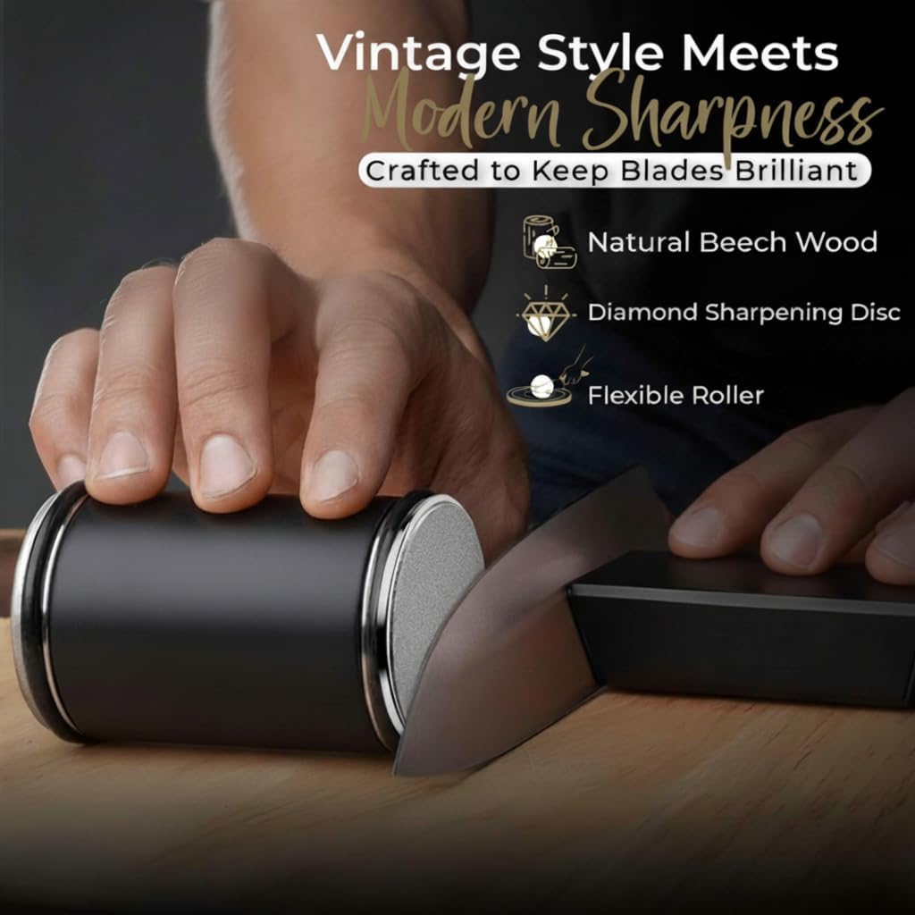High Carbon Stainless Steel Rolling Knife Sharpener with 400, 1000 & 3000 Replacement Discs - Blunt Knife Sharpening Kit with 15 and 20 Degree Sharpening for Kitchen & Chef's Knives