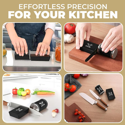 High Carbon Stainless Steel Rolling Knife Sharpener with 400, 1000 & 3000 Replacement Discs - Blunt Knife Sharpening Kit with 15 and 20 Degree Sharpening for Kitchen & Chef's Knives