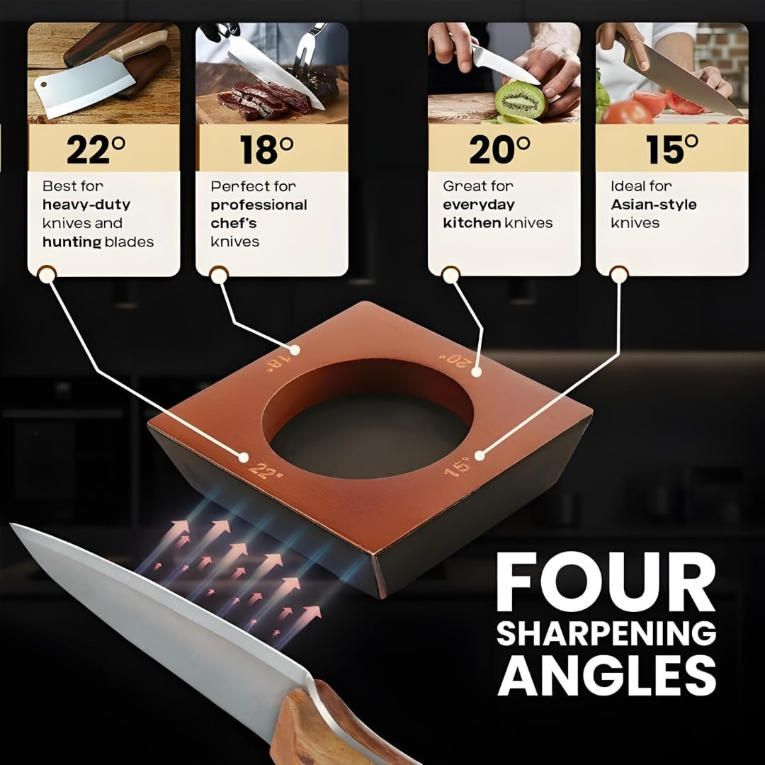 High Carbon Stainless Steel Rolling Knife Sharpener with 400, 1000 & 3000 Replacement Discs - Blunt Knife Sharpening Kit with 15 and 20 Degree Sharpening for Kitchen & Chef's Knives