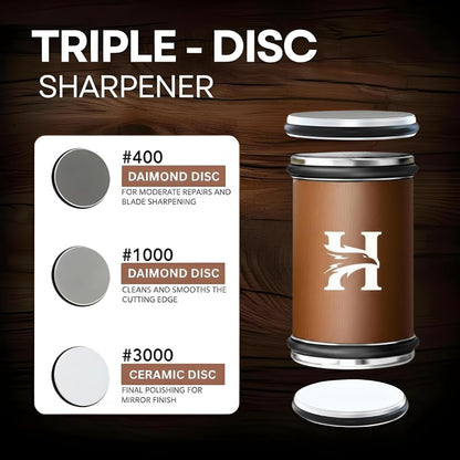 High Carbon Stainless Steel Rolling Knife Sharpener with 400, 1000 & 3000 Replacement Discs - Blunt Knife Sharpening Kit with 15 and 20 Degree Sharpening for Kitchen & Chef's Knives
