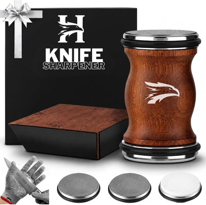 High Carbon Stainless Steel Rolling Knife Sharpener with 400, 1000 & 3000 Replacement Discs - Blunt Knife Sharpening Kit with 15 and 20 Degree Sharpening for Kitchen & Chef's Knives