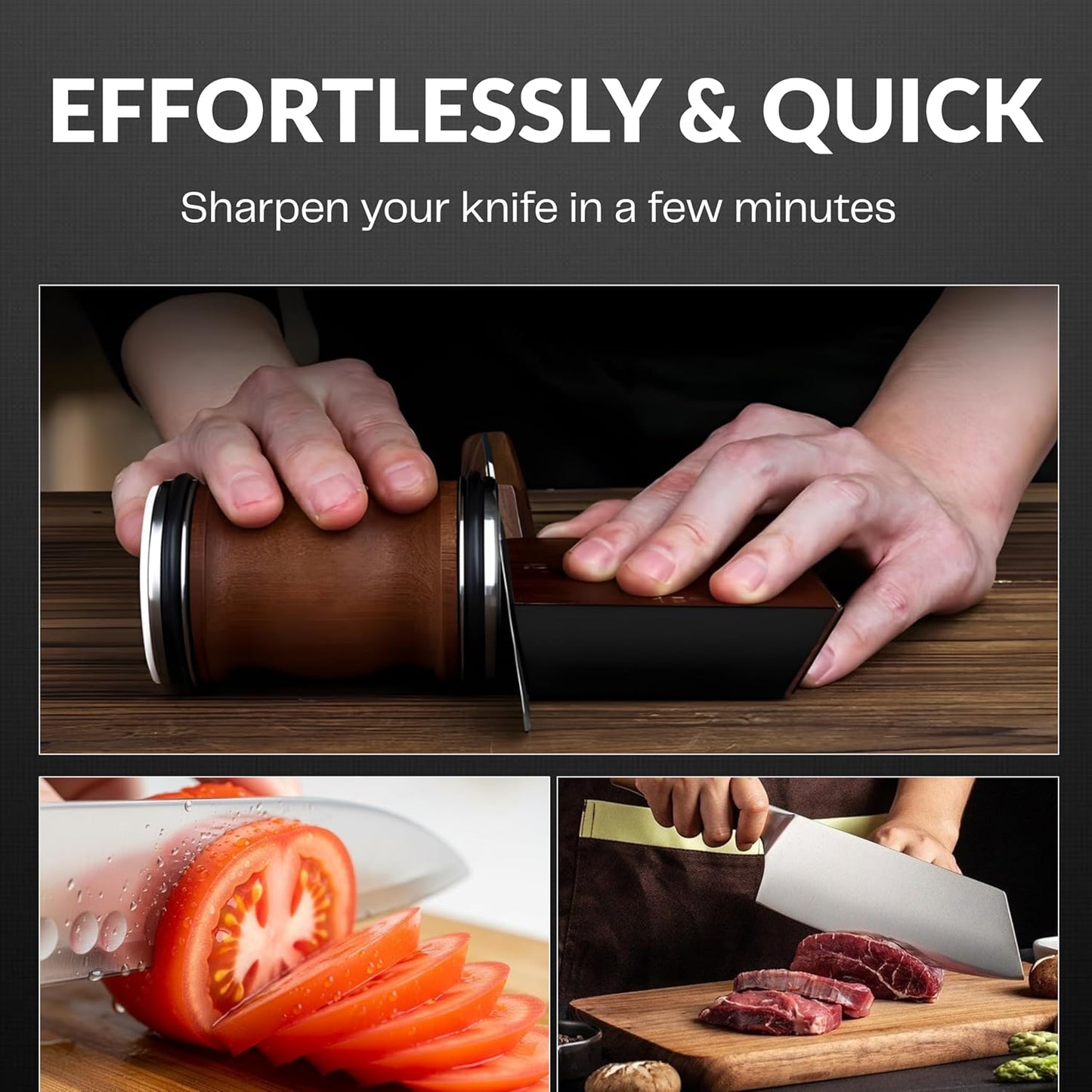 High Carbon Stainless Steel Rolling Knife Sharpener with 400, 1000 & 3000 Replacement Discs - Blunt Knife Sharpening Kit with 15 and 20 Degree Sharpening for Kitchen & Chef's Knives