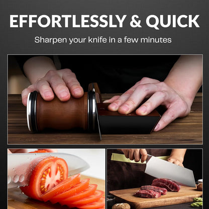 High Carbon Stainless Steel Rolling Knife Sharpener with 400, 1000 & 3000 Replacement Discs - Blunt Knife Sharpening Kit with 15 and 20 Degree Sharpening for Kitchen & Chef's Knives