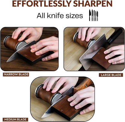 High Carbon Stainless Steel Rolling Knife Sharpener with 400, 1000 & 3000 Replacement Discs - Blunt Knife Sharpening Kit with 15 and 20 Degree Sharpening for Kitchen & Chef's Knives
