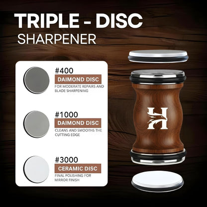High Carbon Stainless Steel Rolling Knife Sharpener with 400, 1000 & 3000 Replacement Discs - Blunt Knife Sharpening Kit with 15 and 20 Degree Sharpening for Kitchen & Chef's Knives