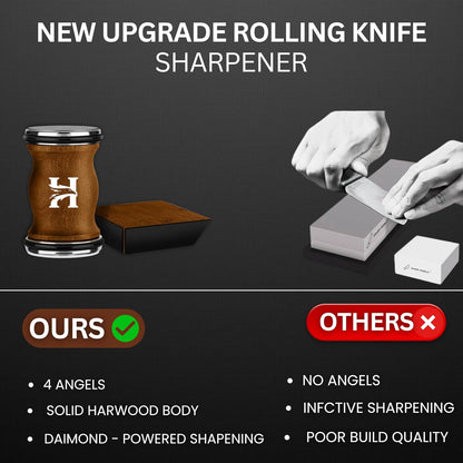 High Carbon Stainless Steel Rolling Knife Sharpener with 400, 1000 & 3000 Replacement Discs - Blunt Knife Sharpening Kit with 15 and 20 Degree Sharpening for Kitchen & Chef's Knives