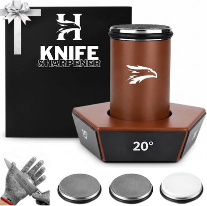 High Carbon Stainless Steel Rolling Knife Sharpener with 400, 1000 & 3000 Replacement Discs - Blunt Knife Sharpening Kit with 15 and 20 Degree Sharpening for Kitchen & Chef's Knives