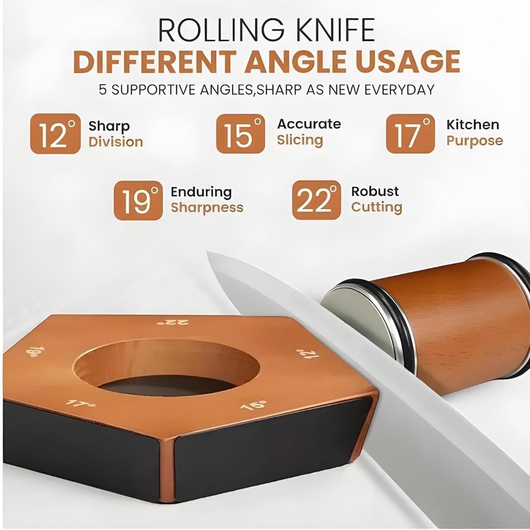 High Carbon Stainless Steel Rolling Knife Sharpener with 400, 1000 & 3000 Replacement Discs - Blunt Knife Sharpening Kit with 15 and 20 Degree Sharpening for Kitchen & Chef's Knives