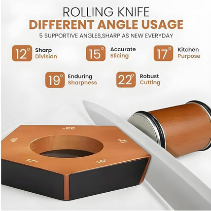 High Carbon Stainless Steel Rolling Knife Sharpener with 400, 1000 & 3000 Replacement Discs - Blunt Knife Sharpening Kit with 15 and 20 Degree Sharpening for Kitchen & Chef's Knives