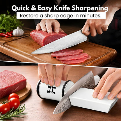 High Carbon Stainless Steel Rolling Knife Sharpener with 400, 1000 & 3000 Replacement Discs - Blunt Knife Sharpening Kit with 15 and 20 Degree Sharpening for Kitchen & Chef's Knives