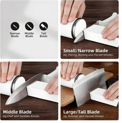 High Carbon Stainless Steel Rolling Knife Sharpener with 400, 1000 & 3000 Replacement Discs - Blunt Knife Sharpening Kit with 15 and 20 Degree Sharpening for Kitchen & Chef's Knives