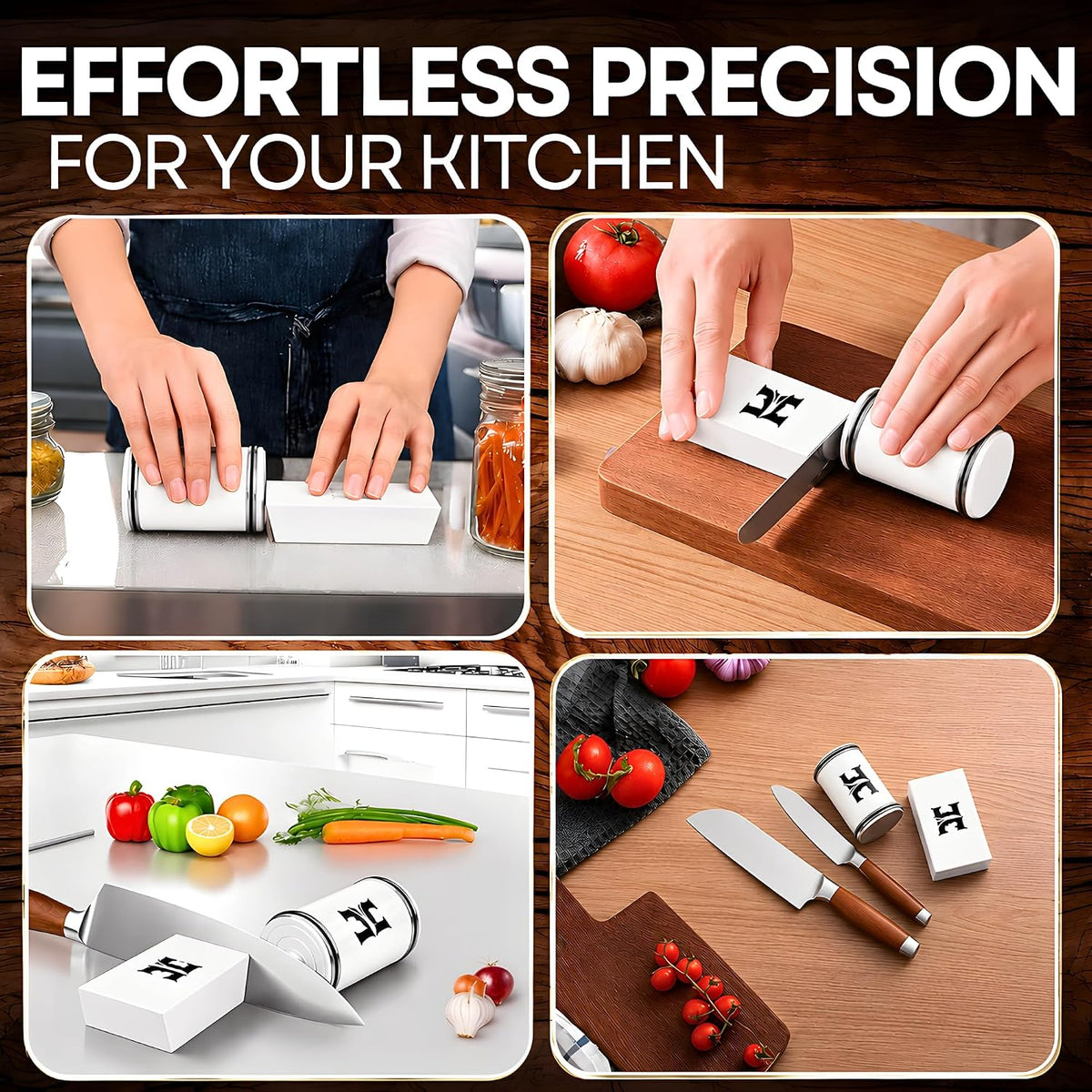 High Carbon Stainless Steel Rolling Knife Sharpener with 400, 1000 & 3000 Replacement Discs - Blunt Knife Sharpening Kit with 15 and 20 Degree Sharpening for Kitchen & Chef's Knives