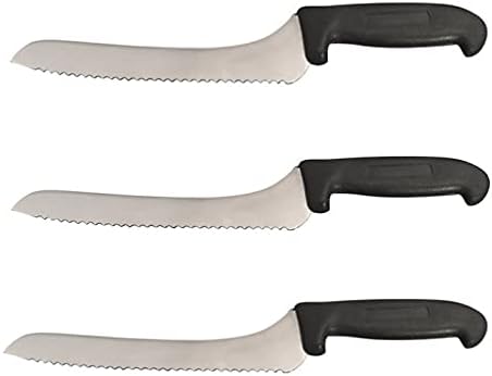 Offset Bread Knife 9 in. Blade - Black or Red - Home and Commercial Kitchen (3 Pack - Black)