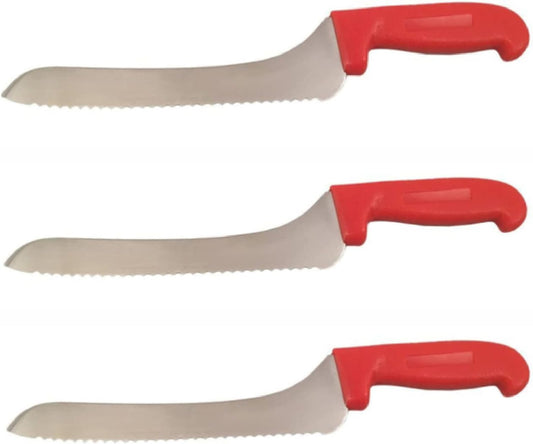 Offset Bread Knife 9 in. Blade - Black or Red - Home and Commercial Kitchen (3 Pack - Black)