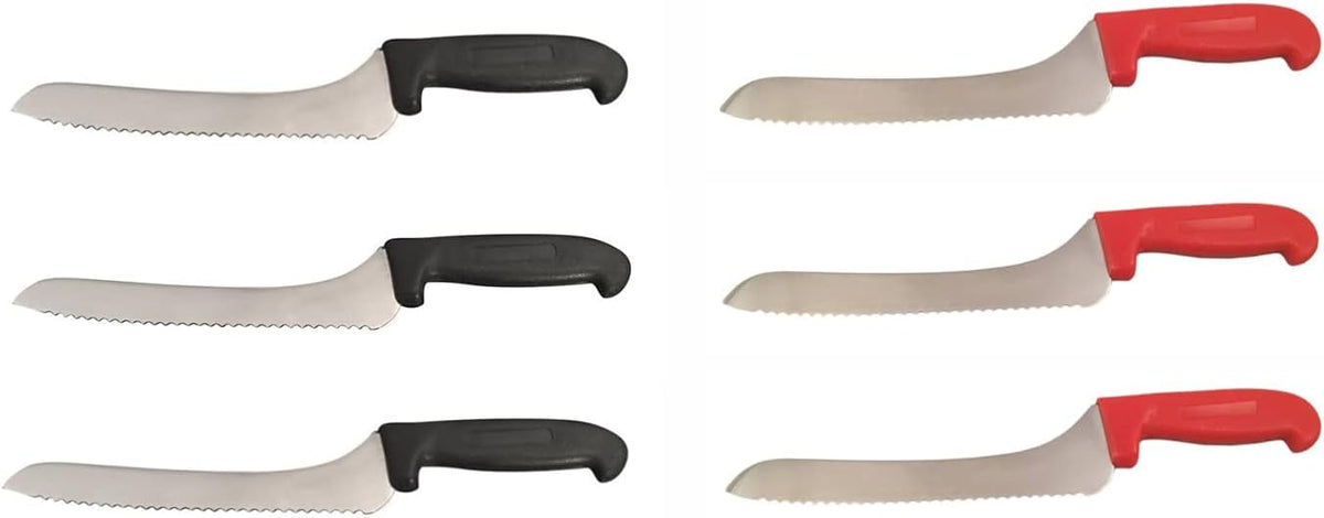Offset Bread Knife 9 in. Blade - Black or Red - Home and Commercial Kitchen (3 Pack - Black)