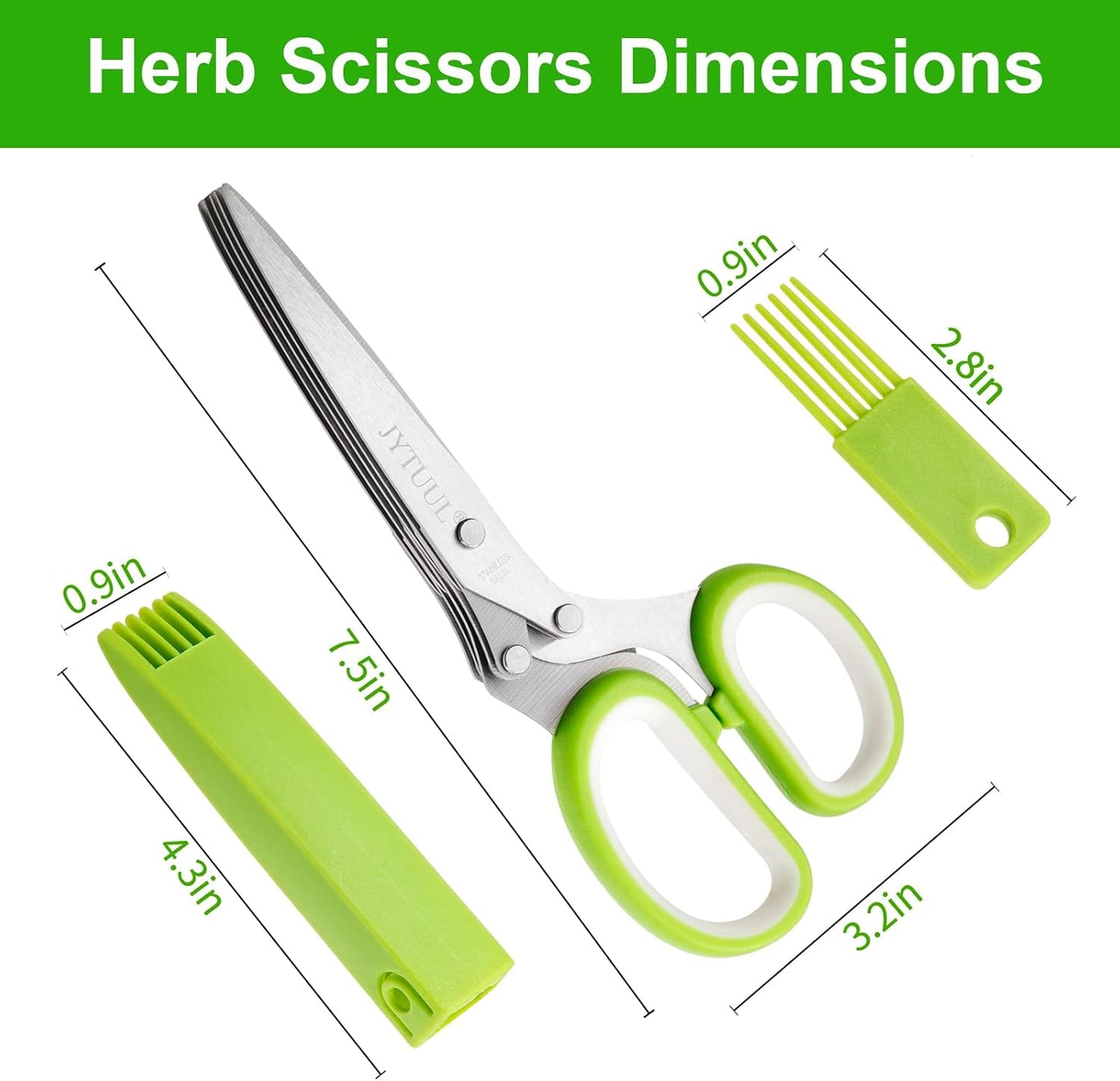 Herb Scissors, Multipurpose Sharp Kitchen Herb Cutter Shears with 5 Stainless Steel Blades, Safety Cover, Cleaning Comb, Cool Kitchen Gadgets for Cutting Fresh Garden Herbs, Dishwasher Safe