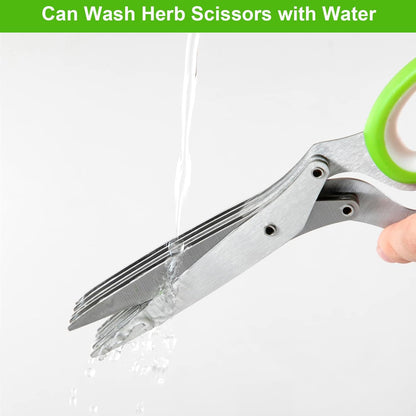 Herb Scissors, Multipurpose Sharp Kitchen Herb Cutter Shears with 5 Stainless Steel Blades, Safety Cover, Cleaning Comb, Cool Kitchen Gadgets for Cutting Fresh Garden Herbs, Dishwasher Safe