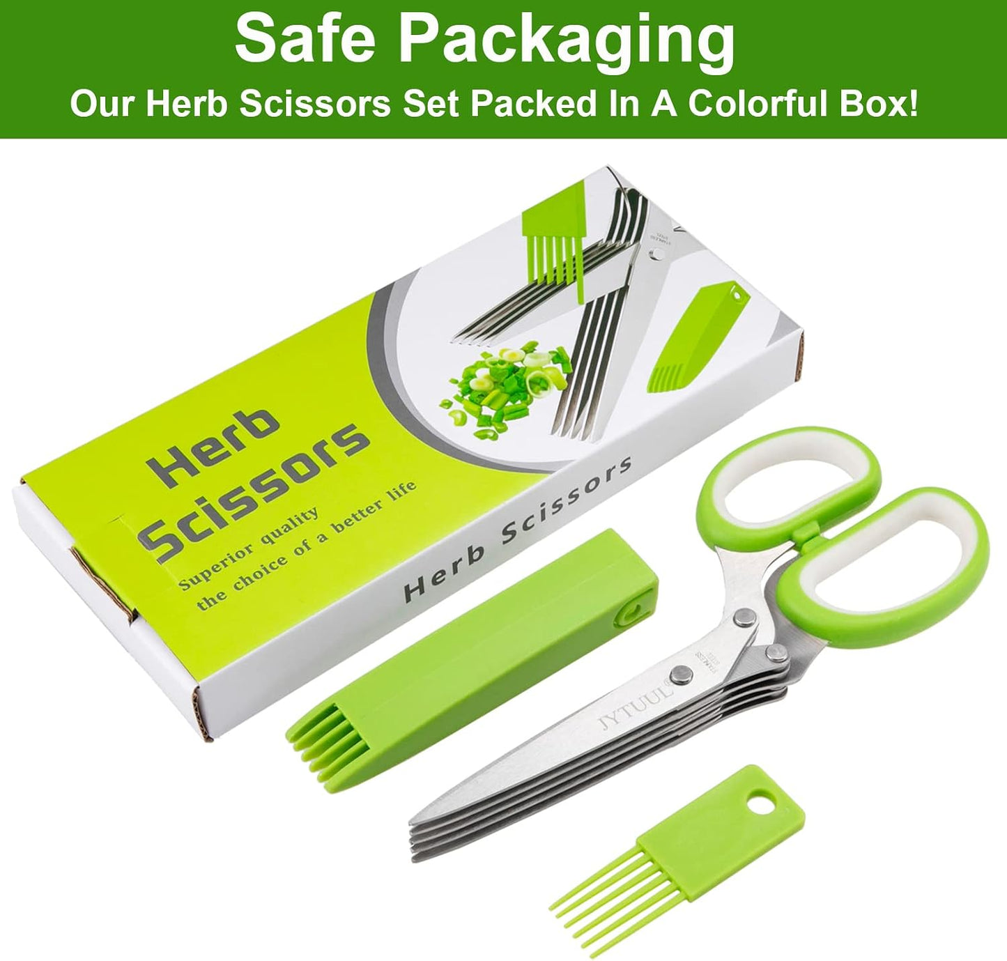 Herb Scissors, Multipurpose Sharp Kitchen Herb Cutter Shears with 5 Stainless Steel Blades, Safety Cover, Cleaning Comb, Cool Kitchen Gadgets for Cutting Fresh Garden Herbs, Dishwasher Safe