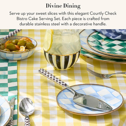 Bistro Cake Serving Set, Gray-and-White Sterling Check | Hand-applied design, made from 18/10 stainless-steel, includes server (10" L) and serrated knife (11" L), set of 2
