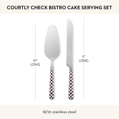 Bistro Cake Serving Set, Gray-and-White Sterling Check | Hand-applied design, made from 18/10 stainless-steel, includes server (10" L) and serrated knife (11" L), set of 2
