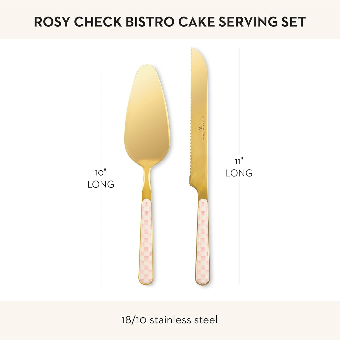 Bistro Cake Serving Set, Gray-and-White Sterling Check | Hand-applied design, made from 18/10 stainless-steel, includes server (10" L) and serrated knife (11" L), set of 2