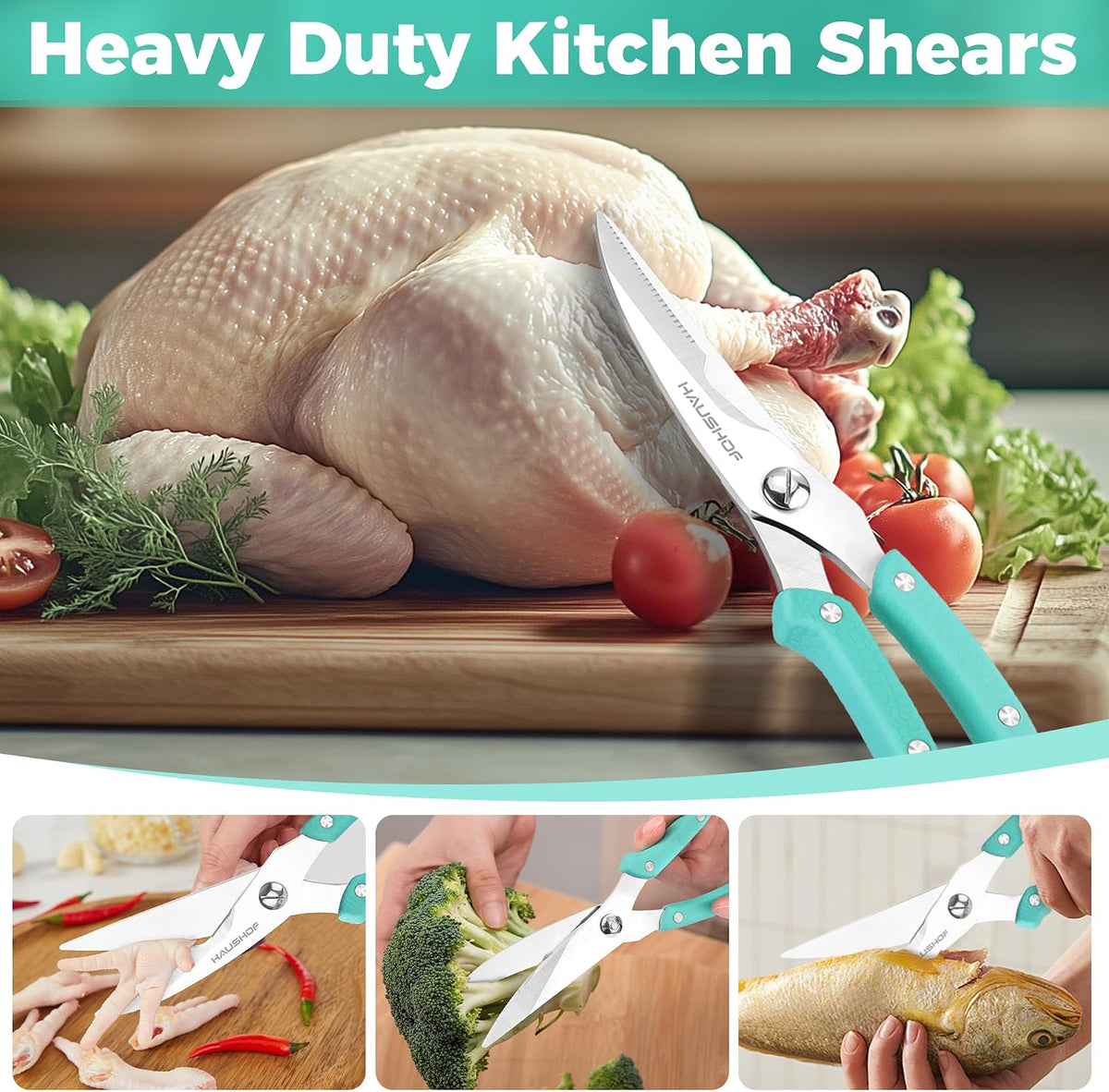 10" Poultry Shears, Stainless Steel Kitchen Scissors for Food