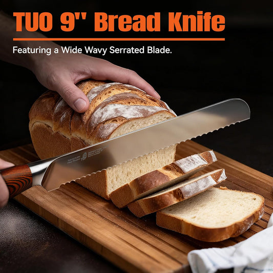 Bread Knife, 9 inch Sharp Serrated Slicing Knife for Homemade Sourdough Bread, High Carbon German Steel, Ergonomic Handle, Gift Box Included
