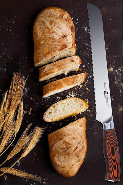 Bread Knife, 9 inch Sharp Serrated Slicing Knife for Homemade Sourdough Bread, High Carbon German Steel, Ergonomic Handle, Gift Box Included