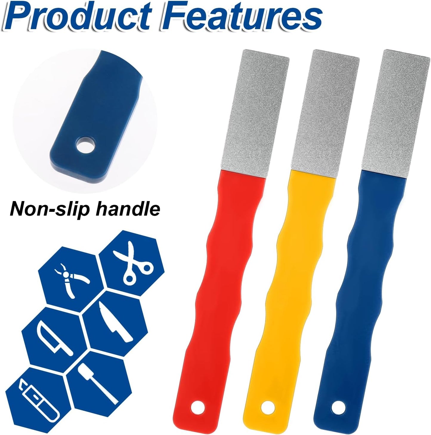 3pcs Diamond File Set Mini Diamond Hone Kit Diamonds Knife Sharpeners 3Grits #220,400,600 Flat Hand File Knife Set for Outdoor Color Files Knifes Sharpener