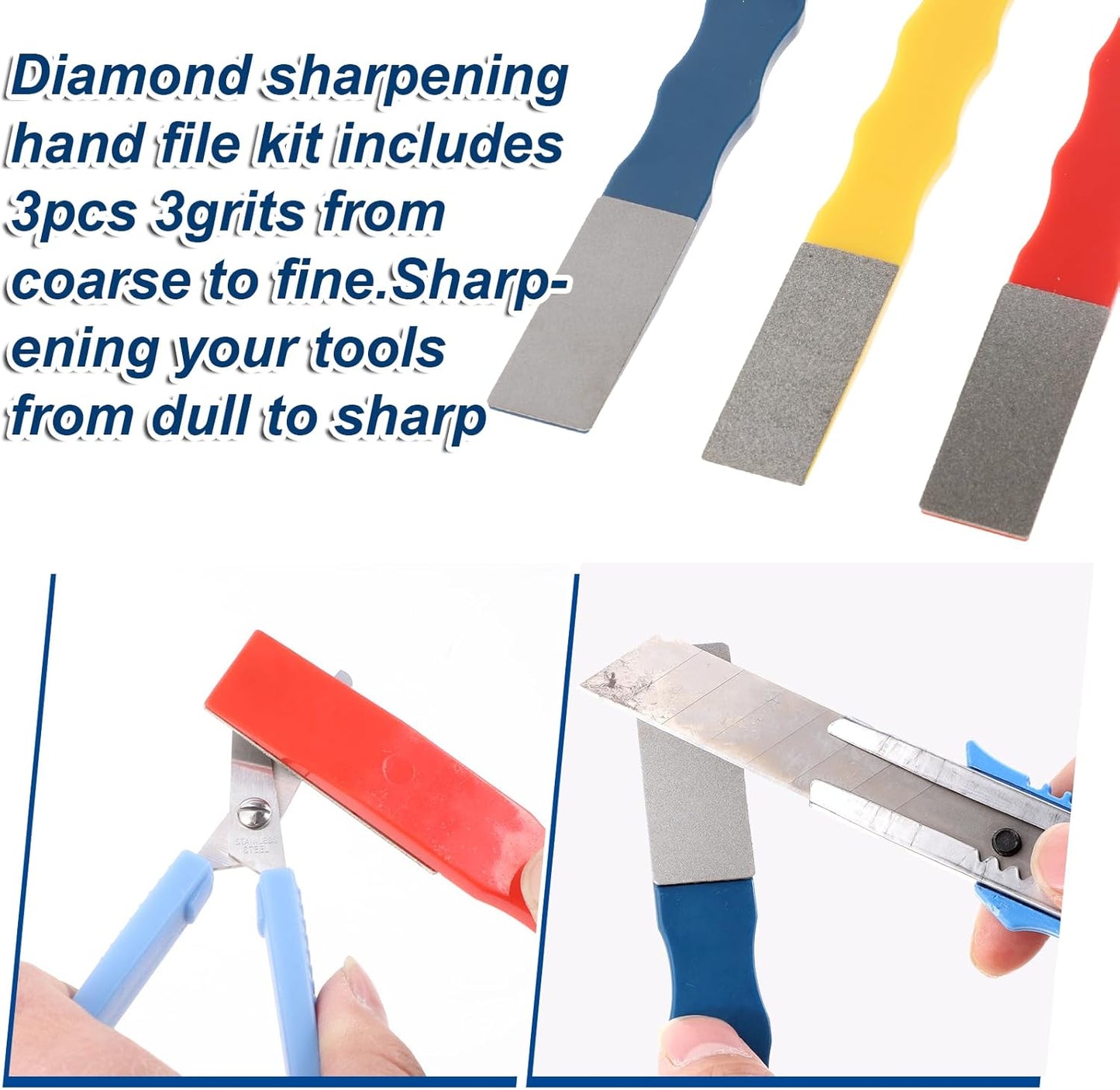3pcs Diamond File Set Mini Diamond Hone Kit Diamonds Knife Sharpeners 3Grits #220,400,600 Flat Hand File Knife Set for Outdoor Color Files Knifes Sharpener