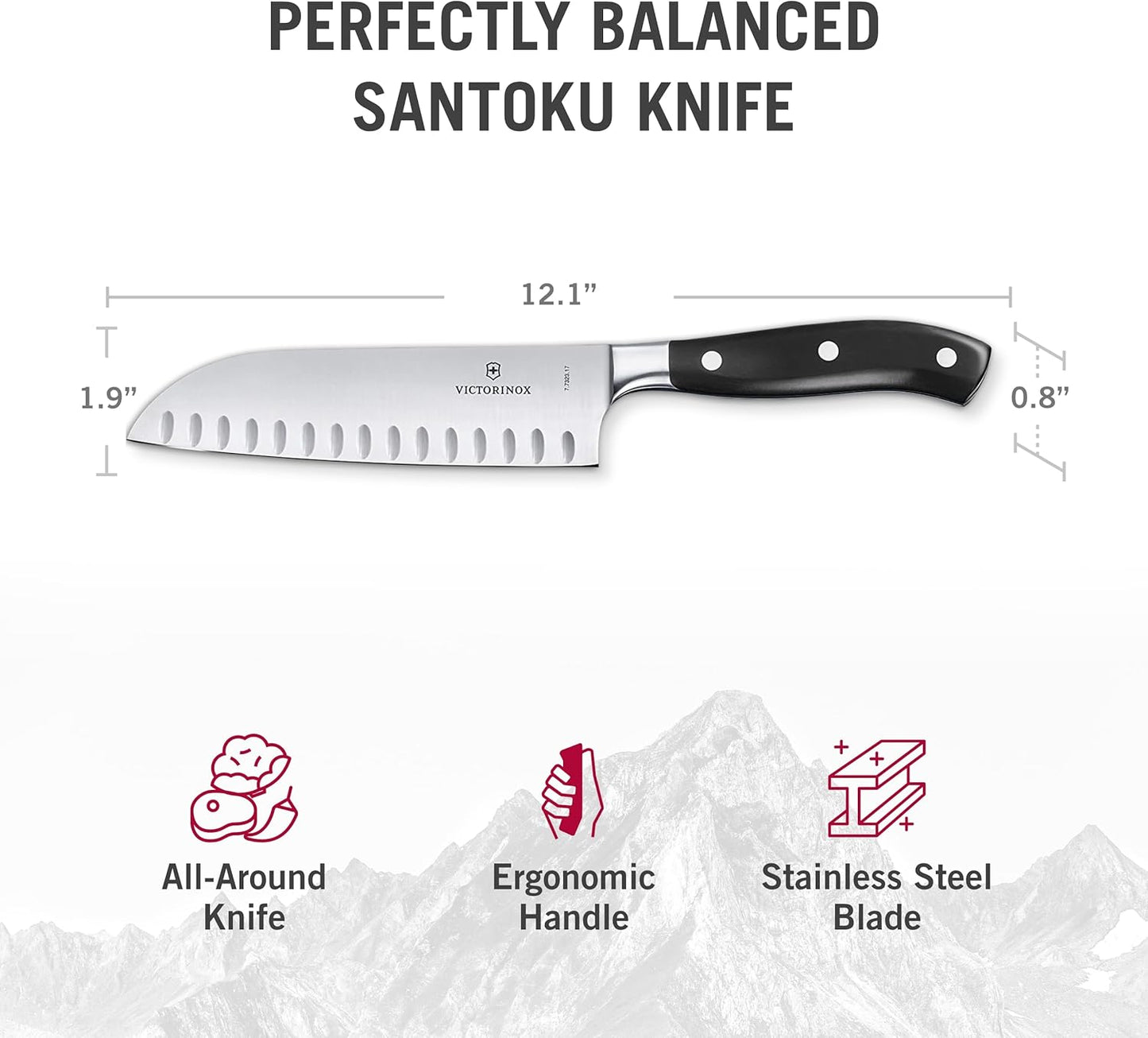 Grand Maître 7" Santoku Knife - Forged Granton Edge Prep Tool | Professional ergonomic kitchen knife with fluted blade for effortless chopping. Features a balanced forged black handle