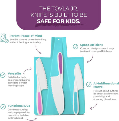 TOVLA JR. Premium Montessori Kid-Safe Knife & Cutting Board Set – Real Kitchen Tools for Toddlers & Young Kids Learning to Cook, Safe & Easy for Begin...