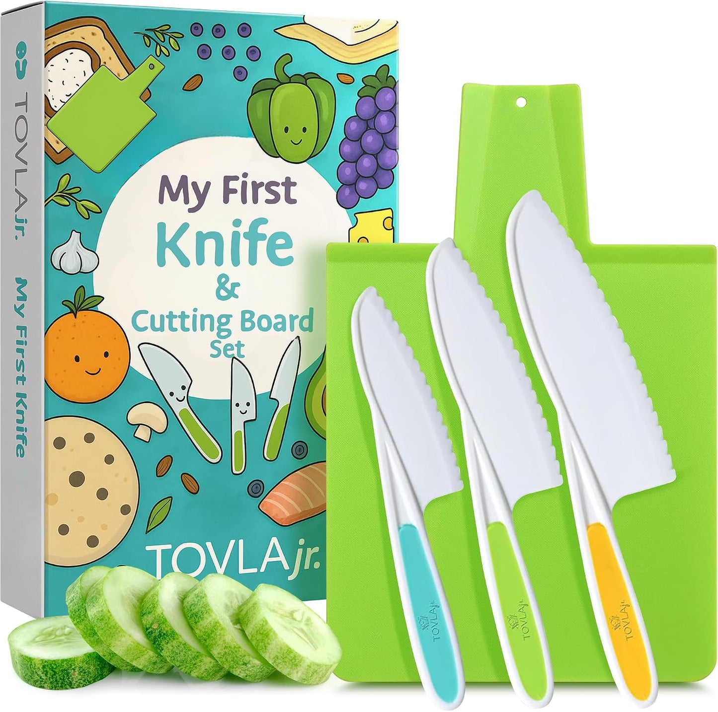 TOVLA JR. Premium Montessori Kid-Safe Knife & Cutting Board Set – Real Kitchen Tools for Toddlers & Young Kids Learning to Cook, Safe & Easy for Begin...