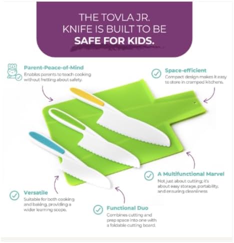 TOVLA JR. Premium Montessori Kid-Safe Knife & Cutting Board Set – Real Kitchen Tools for Toddlers & Young Kids Learning to Cook, Safe & Easy for Begin...