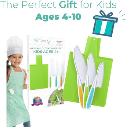 TOVLA JR. Premium Montessori Kid-Safe Knife & Cutting Board Set – Real Kitchen Tools for Toddlers & Young Kids Learning to Cook, Safe & Easy for Begin...