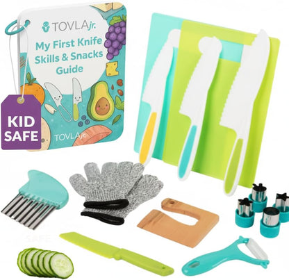 TOVLA JR. Premium Montessori Kid-Safe Knife & Cutting Board Set – Real Kitchen Tools for Toddlers & Young Kids Learning to Cook, Safe & Easy for Begin...