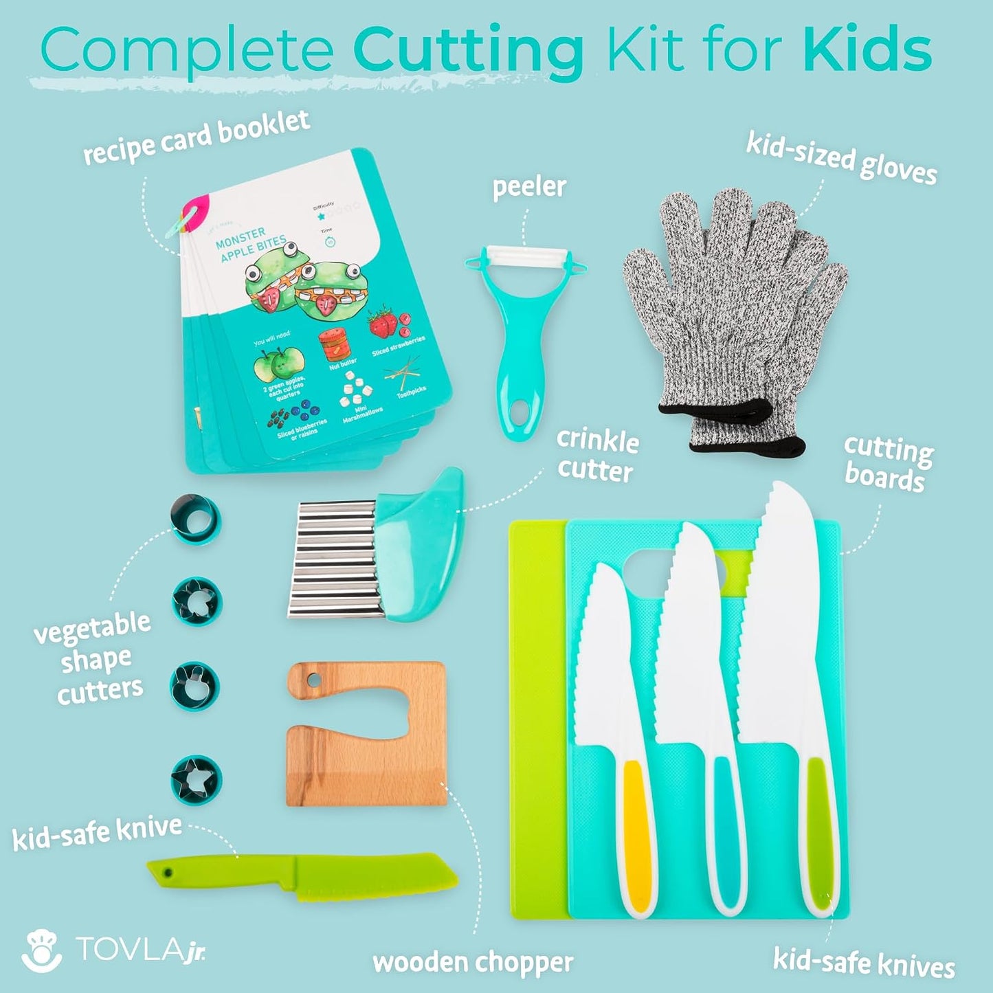 TOVLA JR. Premium Montessori Kid-Safe Knife & Cutting Board Set – Real Kitchen Tools for Toddlers & Young Kids Learning to Cook, Safe & Easy for Begin...