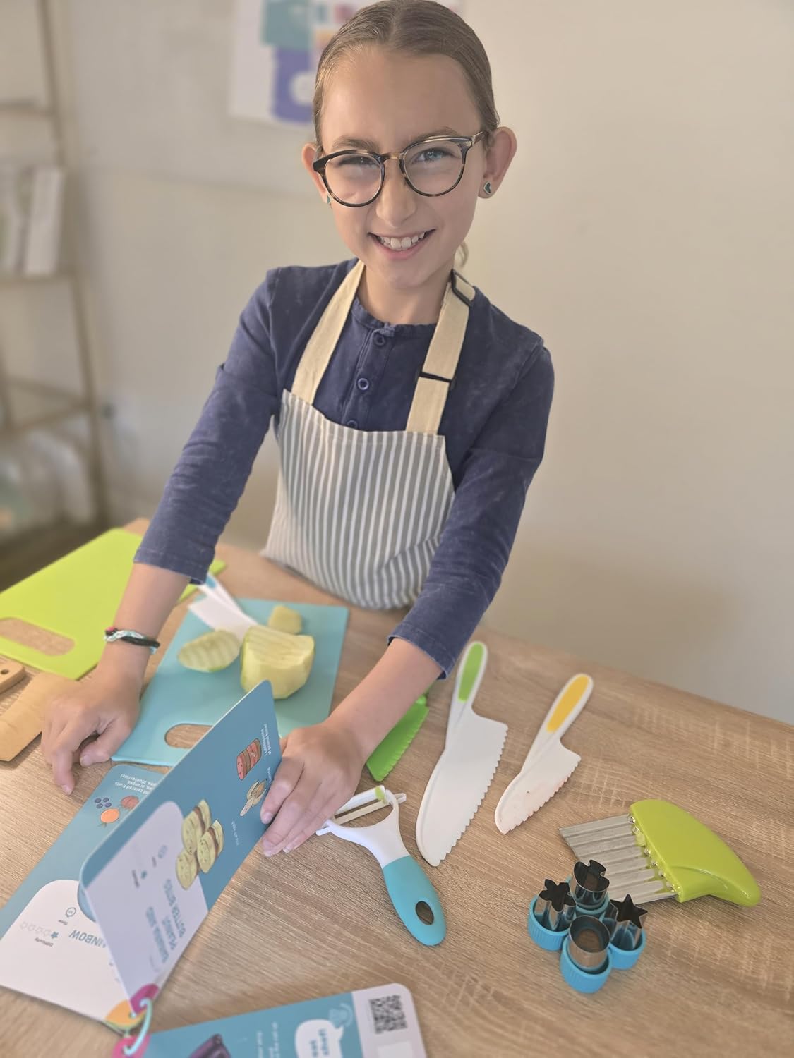TOVLA JR. Premium Montessori Kid-Safe Knife & Cutting Board Set – Real Kitchen Tools for Toddlers & Young Kids Learning to Cook, Safe & Easy for Begin...