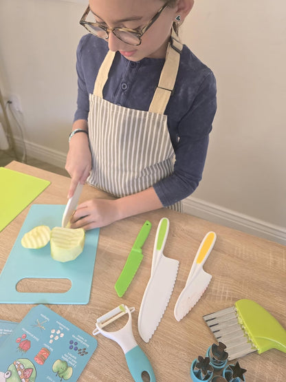 TOVLA JR. Premium Montessori Kid-Safe Knife & Cutting Board Set – Real Kitchen Tools for Toddlers & Young Kids Learning to Cook, Safe & Easy for Begin...
