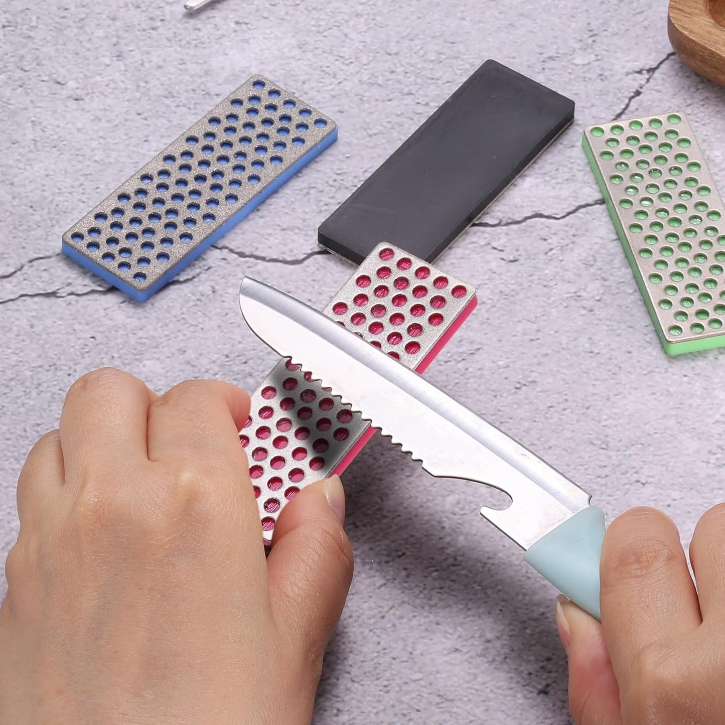 4pcs Mini Knife Sharpening Stones Whetstone Set 240/360/500/1000 Grits Diamond Sharpener Portable Hand Sharpen Tools for Knives Scissors