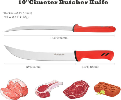Cimeter Butcher Knife - 10" (255mm) Curved Blade - Premium High-carbon Molybdenum Steel - Ergonomic Non-slip Handle