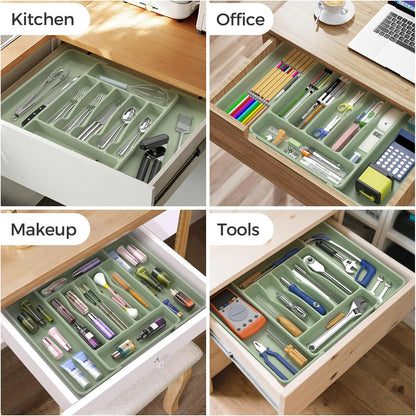 Extra Large Expandable Silverware Organizer, BPA-Free Food-Safe Cutlery Flatware Organizer, Kitchen Utensil Drawer Organizer, Adjustable Silverware Holder for Spoons Forks Knives, Black