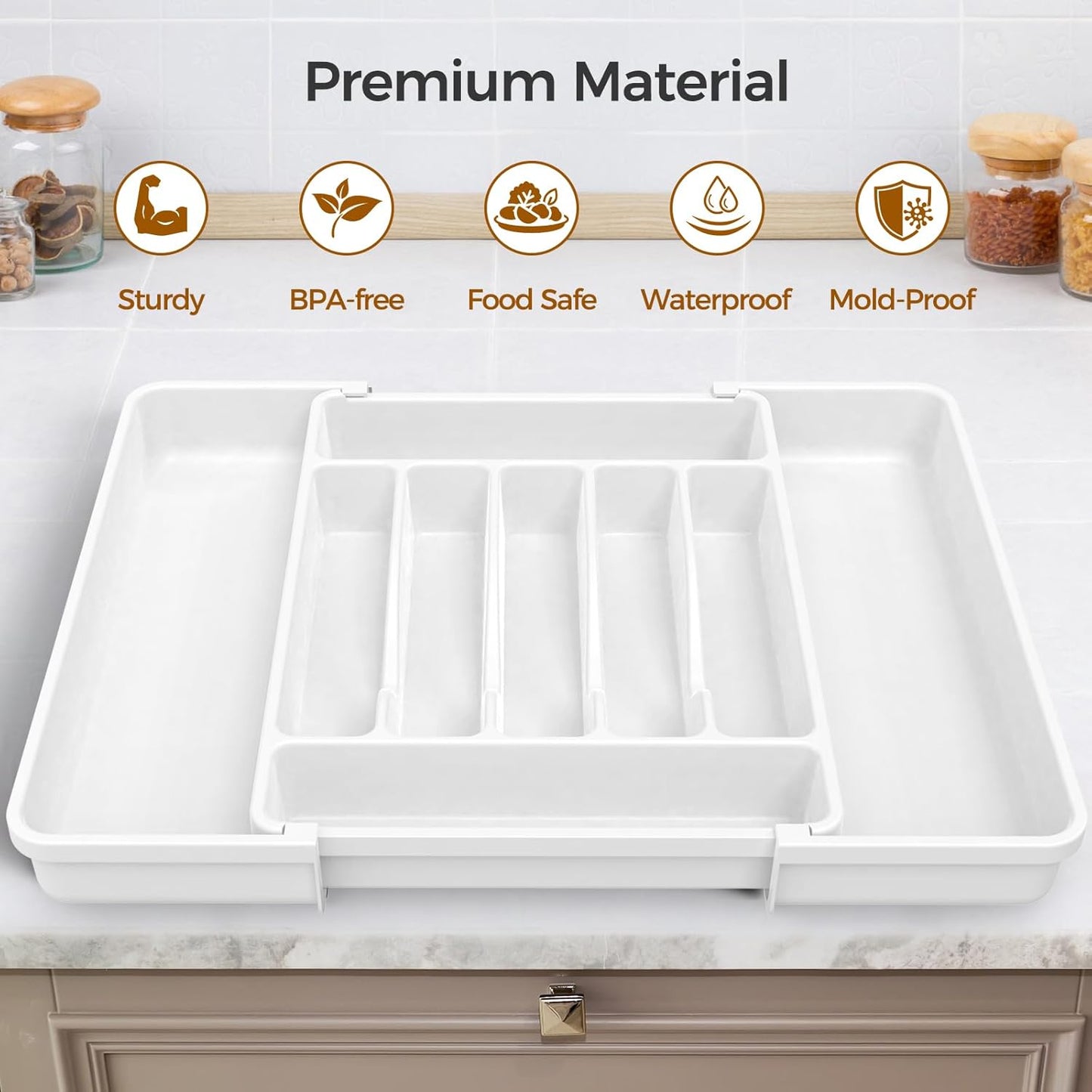 Extra Large Expandable Silverware Organizer, BPA-Free Food-Safe Cutlery Flatware Organizer, Kitchen Utensil Drawer Organizer, Adjustable Silverware Holder for Spoons Forks Knives, Black