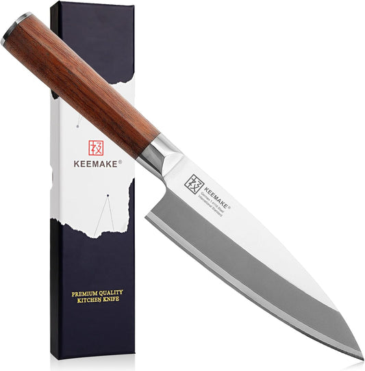 Deba Knife 6.5 inches, Chef Knife Single Bevel High Carbon Stainless Steel 1.4116 Japanese Style Kitchen Knife for Fish and Meat with Rosewood Handle Chopping Knife with Gift Box
