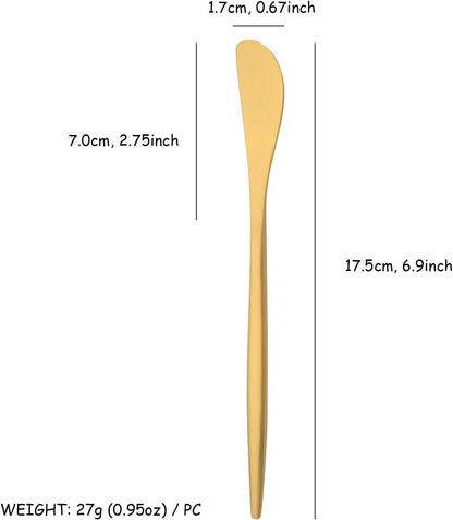 10 Pack Gold Cheese Spreader Knife, Stainless Steel Butter Spreader, 6.9 inches, Condiment Knives for Peanut Sandwich Cream Breakfast Dessert, Matte Serving Utensils