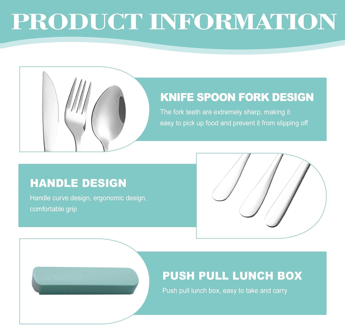 Portable Cutlery Set with Case, 4-Piece Stainless Steel Utensils, Knife Fork Spoon Set with Mint Green Storage Box for Travel, Camping, Office (Knife, Fork, Spoon)